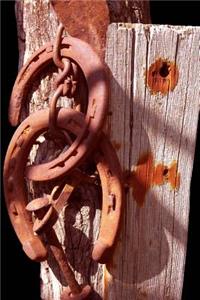 Rustic Oxidized Horseshoes on Weathered Wood Journal