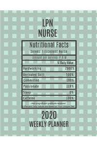 LPN Nurse Nutritional Facts Weekly Planner 2020