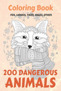 200 Dangerous Animals - Coloring Book - Fox, Lioness, Tiger, Snake, other