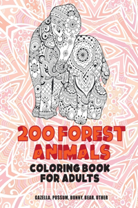 200 Forest Animals - Coloring Book for adults - Gazella, Possum, Bunny, Bear, other