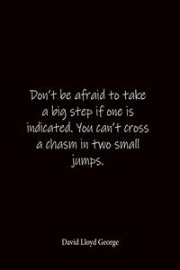 Don't be afraid to take a big step if one is indicated. You can't cross a chasm in two small jumps. David Lloyd George