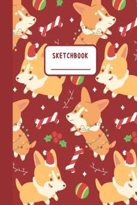 Sketchbook: A Christmas Themed Large Notebook with 120 Blank Pages, Cartoon Xmas and Winter Images Inside (Cute Dog Cover of Playful Corgi -s)