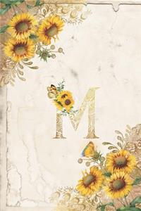 Vintage Sunflower Notebook: Sunflower Journal, Monogram Letter M Blank Lined and Dot Grid Paper with Interior Pages Decorated With More Sunflowers: Small