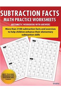 Subtraction Facts Math Practice Worksheet Arithmetic Workbook with Answers