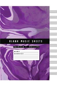 Blank Music Sheets: Purple Marble Manuscript Paper / Staff Paper / Musicians Notebook - 12 Stave 100 Pages