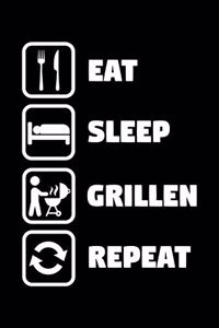 EAT SLEEP GRILLEN REPEAT Notizbuch: Notizbuch A5 liniert 120 Seiten, Notizheft / Tagebuch / Reise Journal, perfektes Geschenk für E-Bike fahrer