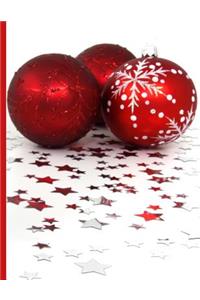 Shopping Notebook Three Red Christmas Ornaments Surrounded by Stars