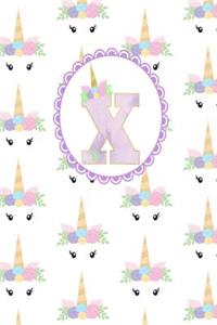 Unicorn Monogram Journal - Letter X
