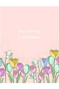 My Spring Notebook: Lined A4 - Spring Tulips in Pastels