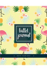 Bullet Journal Dotted Grid Dated Notebook, Flamingo in Yellow Pineapple Flower Garden Pattern