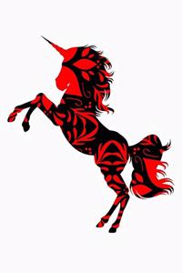 Bright Red And Black Unicorn