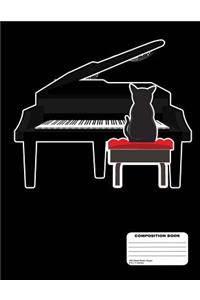 Black Cat Playing A Baby Grand Piano Blank Sheet Music Composition Practice Music Manuscript Staff Paper Notebook - 13 Staves, 200 Pages / 100 Sheets, 8-1/2