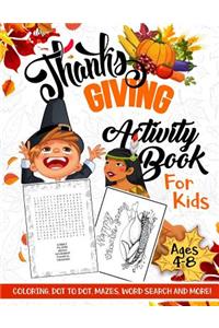 Thanksgiving Activity Book for Kids Ages 4-8