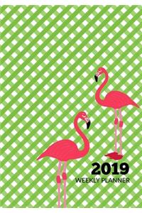 2019 Weekly Planner: Flamingo and Green Gingham Organizer January 2019 Through December 2019