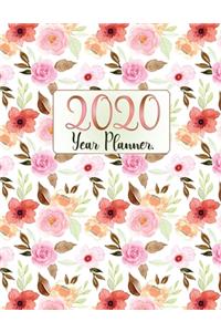 Year Planner 2020 & Monthly Planner, All in one, Large A4( 8.5x11), Cute Floral Cover