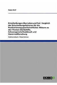 Entscheidungen über Leben und Tod. Vergleich der Entscheidungsfaktoren für die Positionierung gesellschaftlicher Akteure zu den Themen Sterbehilfe, Schwangerschaftsabbruch und Stammzellforschung