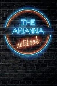 The ARIANNA Notebook: Vintage Blank Ruled Personalized & Custom Neon Sign Name Dotted Notebook Journal for Girls & Women. Wall Background. Funny Desk Accessories. Retro B