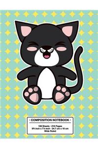 Composition Notebook: Back to School Cute Laughing Cat Kawaii Style Wide Rule Lined Book