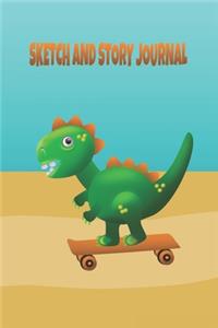 Cute T Rex Dinosaur Skateboarding by the Beach Sketch and Story Journal