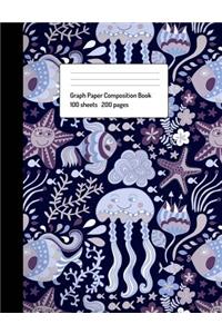 Undersea Creatures Composition Notebook with 5x5 Graph Paper, Blue