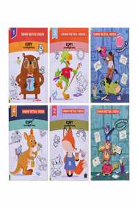 SNKM - Copy Colouring Books for Kids (Set of 6 Books) - Gift to children for painting, drawing and colouring - Alphabets, Animals, Birds, Flags, Flowers, Transport Fruits and Vegetables (Set of 6, Pack of 1)