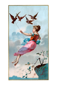 Girl Flying Held Aloft by Birds Encouragement Greeting Cards