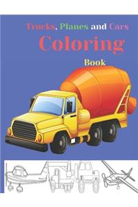Trucks, Planes and Cars Coloring Book