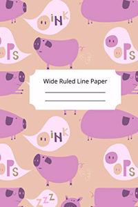 Cute Baby Pig Theme Wide Ruled Line Paper