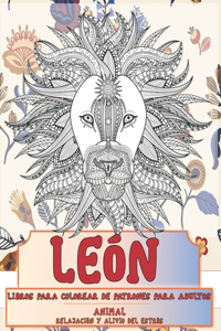 Libros para colorear de patrones para adultos - Relajación y alivio del estrés - Animal - León