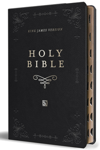 KJV Holy Bible, Giant Print Thinline Large format, Black Premium Imitation Leather with Ribbon Marker, Red Letter, and Thumb Index