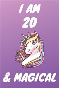 I Am 20 And Magical: Unicorn 20th Birthday Journal Present / Gift for Women & Men Purple Theme (6 x 9 - 110 Blank Lined Pages)