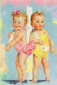 Two Adorable Vintage Twin Babies Illustration Art Journal