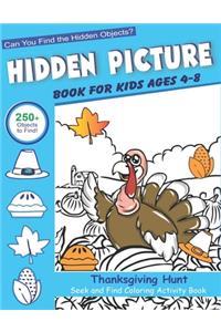 Hidden Picture Book for Kids Ages 4-8, Thanksgiving Hunt Seek And Find Coloring Activity Book