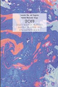 Lavender Blue and Tangerine Marbled Watercolor Design