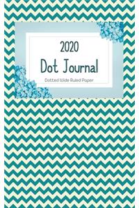 Dot Journal: Blue Chevron Cover - With 2020 Year Calendar - Wide Ruled Line Paper - Lined Dotted Grid Notebook