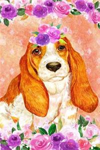 Bullet Journal Notebook for Dog Lovers Basset Hound in Flowers 5