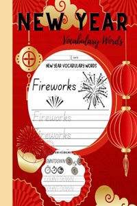 New Year Vocabulary Words Tracing Workbook