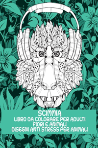 Libro da colorare per adulti - Disegni Anti stress per animali - Fiori e Animali - Scimmia