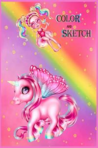 Color and Sketch: 2in1/20 Unicorn Coloring Pages and 28 How to draw cute animals step by step - blank sheets for sketching included in the book (rabbit, cat, snail, p