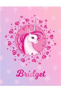 Bridget: Bridget Magical Unicorn Horse Large Blank Pre-K Primary Draw & Write Storybook Paper - Personalized Letter B Initial Custom First Name Cover - Story