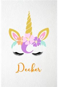 Decker A5 Lined Notebook 110 Pages: Funny Blank Journal For Lovely Magical Unicorn Face Dream Family First Name Middle Last Surname. Unique Student Teacher Scrapbook/ Composition Great