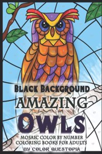 Amazing Owls BLACK BACKGROUND Mosaic Color By Number Coloring Books For Adults