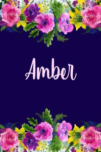 Amber: Personalized Name Pink Floral Design Matte Soft Cover Notebook Journal to Write In. 120 Blank Lined Pages