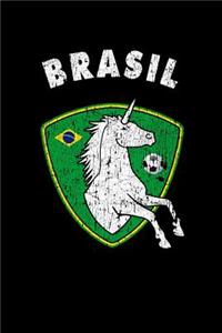 Brasil: Brazil Flag Unicorn Notebook - College Ruled Lined Paper Notepad - Writing Pad Journal - Country Soccer Goalie Black Cover - Assignments Taking Clas