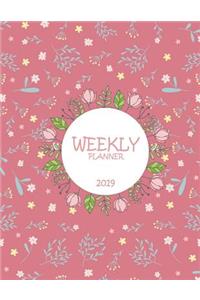 Weekly Planner 2019: Beauty Pink Floral, Weekly Calendar Book 2019, Weekly/Monthly/Yearly Calendar Journal, Large 8.5" x 11" 365 Daily journal Planner, 12 Months Calenda