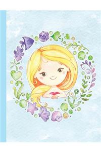Blue Watercolor Mermaid Wreath Composition Notebook, College Ruled