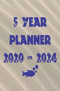 5 Year Planner 2020-2024: Sand Beach Fish Theme, 60 Months Calendar, Monthly Daily Schedule Organizer