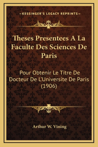 Theses Presentees A La Faculte Des Sciences De Paris