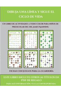 Fichas con juegos para la guardería (Dibuja una línea y sigue el ciclo de vida)