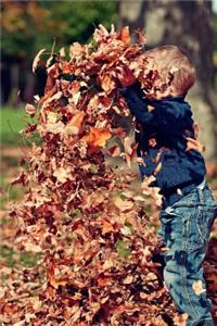 Yay, Autumn Leaves! Cute Child Playing Outside Journal